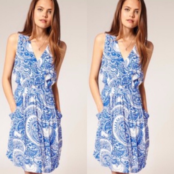SALE Reiss Frannie Paisley Print Dress Pockets V - Picture 1 of 8